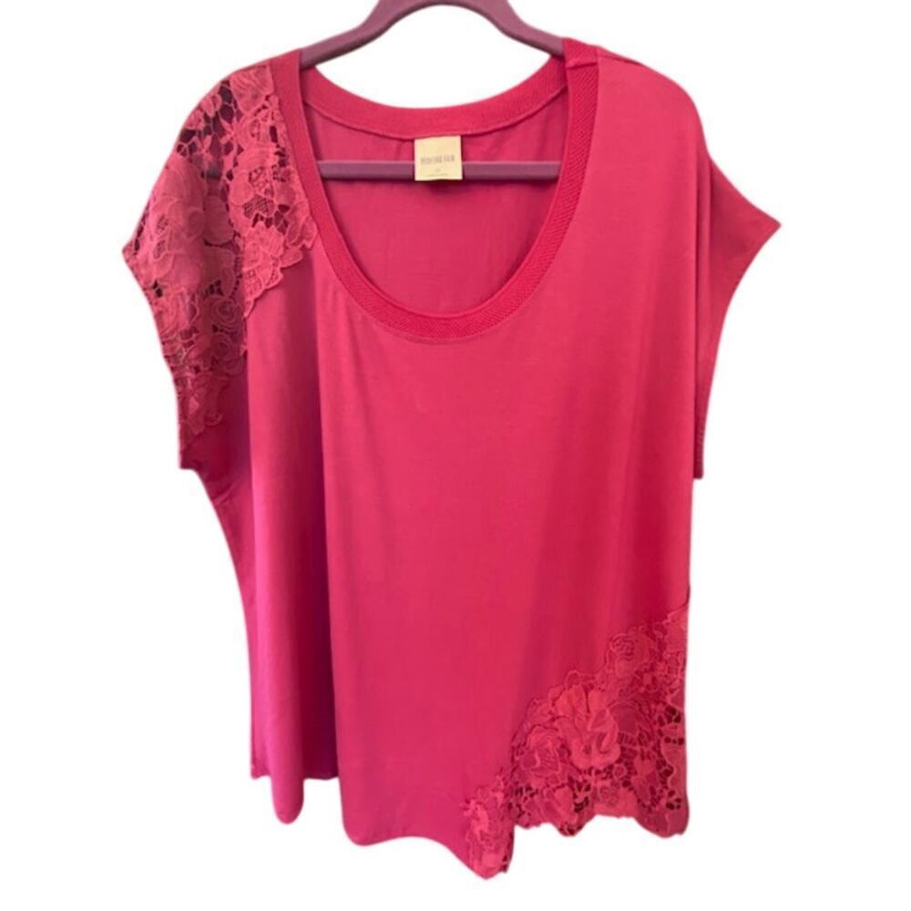Bedford‎ Fair Women's Magenta Top size 2X Cap Sleeve lace accents scoop neck